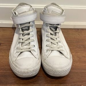 Converse white leather Chuck Taylor’s, high top, size 9